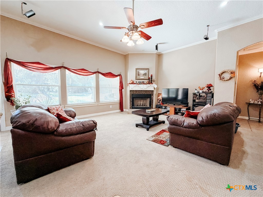 1027 Stagecoach Trail San Marcos, TX 78666 - Photo 13 of 36 a living room with furniture a fireplace and a large window