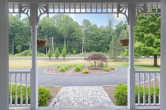 a view of a porch with a back yard