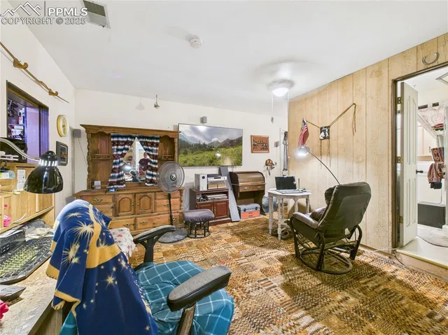 a living room with furniture and a rug