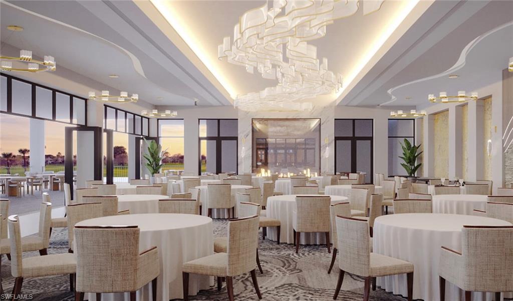 7516 Treeline Drive Naples, FL 34119 - Photo 30 of 33 a view of a dining room with furniture chandelier and a large window