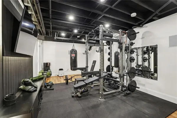 a view of a room with gym equipment