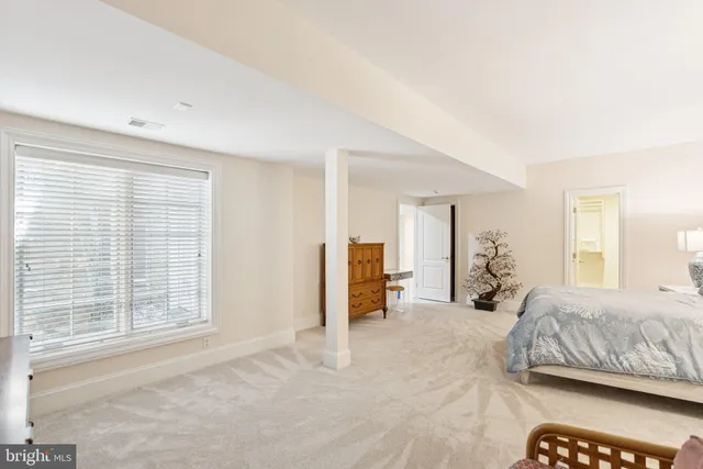 a bedroom with a bed and a couch