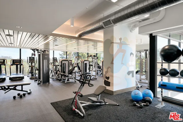 a view of a room with gym equipment