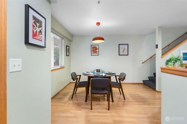 a workspace with furniture and a window