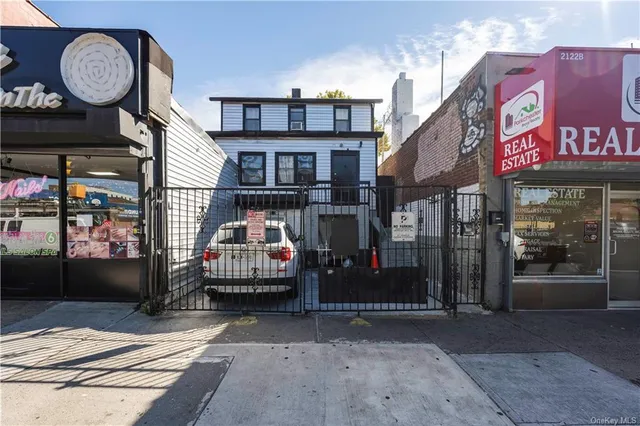 a view of a brick building with a large window