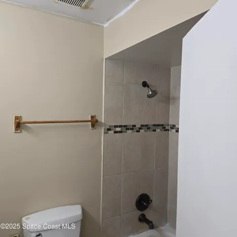 a bathroom with a shower and toilet