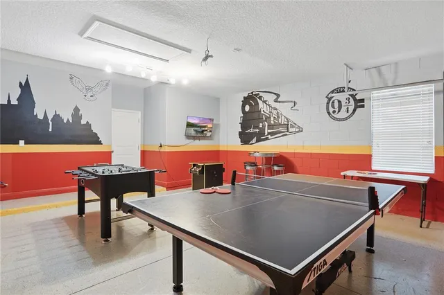 an aerial view of a tennis ground and a large tree