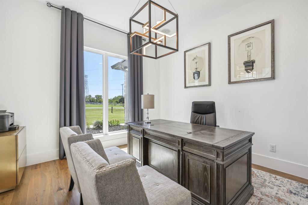 478 Polly Road Sunnyvale, TX 75182 - Photo 8 of 40 Home office featuring a chandelier and light wood-type flooring