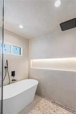 a bathroom with a bathtub