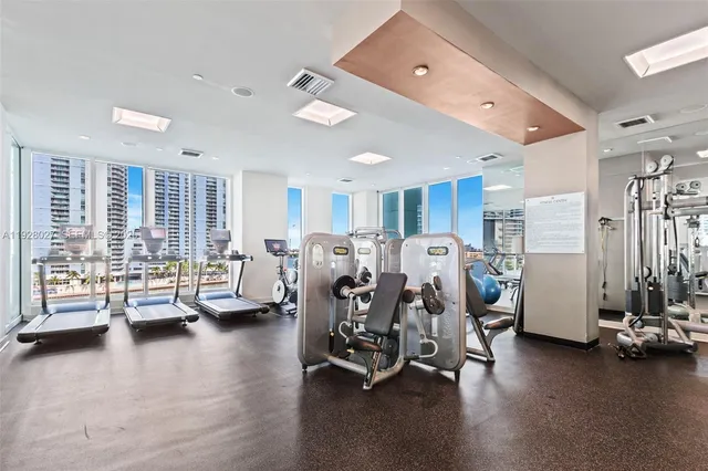 a view of a room with gym equipment