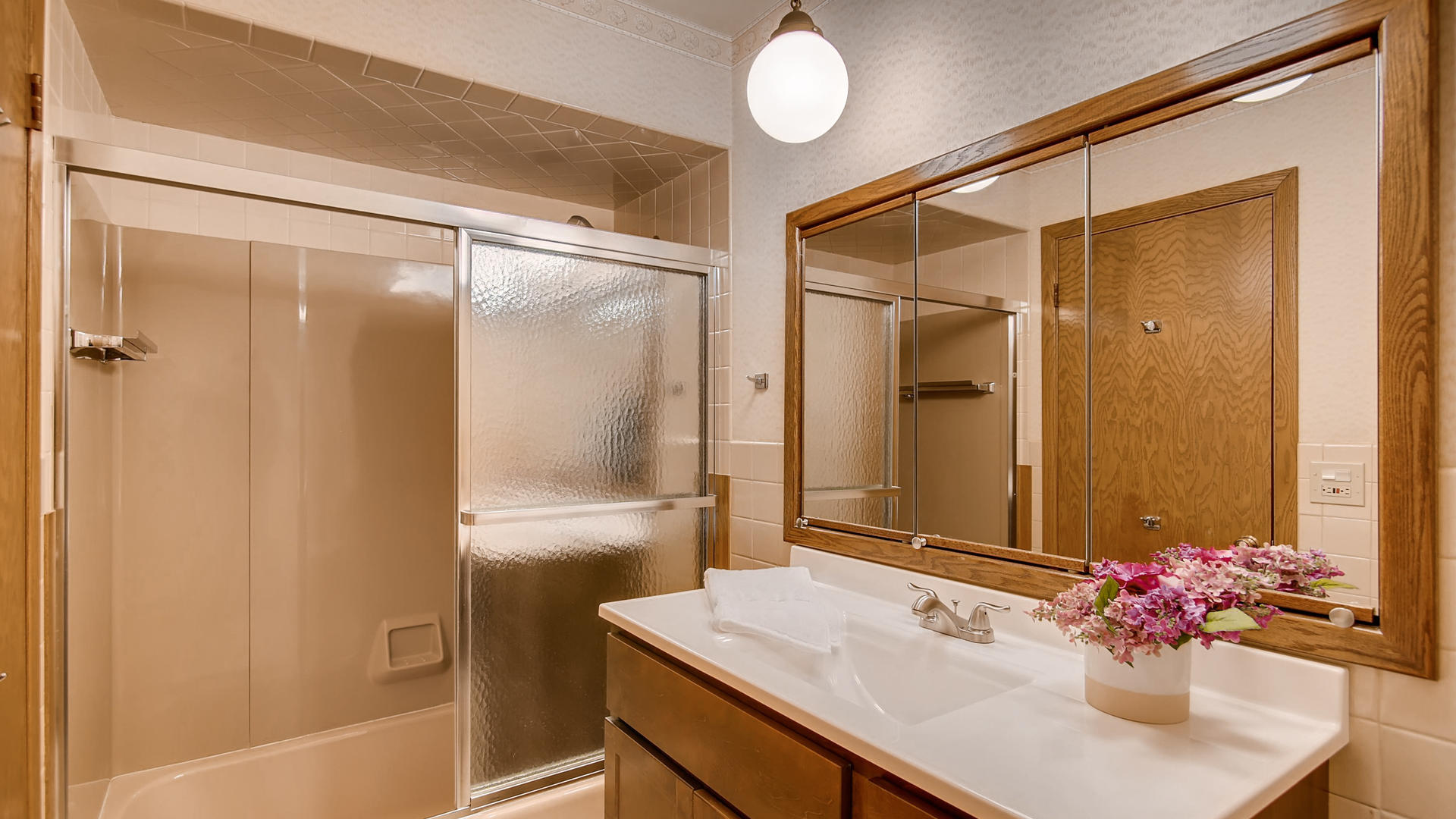 1229 Honey Hill Road Addison, IL 60101 - Photo 14 of 25 a bathroom with a sink vanity tub and shower