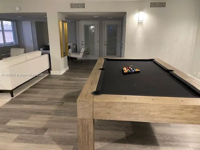 a living room with a bed