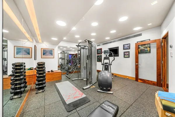 a view of a room with gym equipment