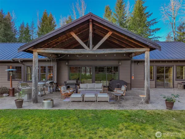a aerial view of a house with garden