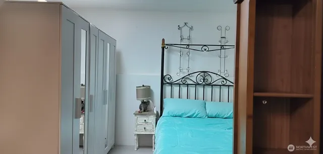 a view of a small space with a window