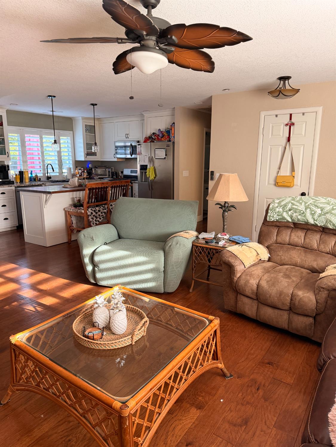 5645 20th Street Rio Linda, CA 95673 - Photo 28 of 69 living room with dark wood finished floors, ceiling fan, and a textured ceiling