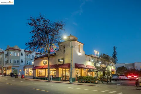 a view of a building with a street