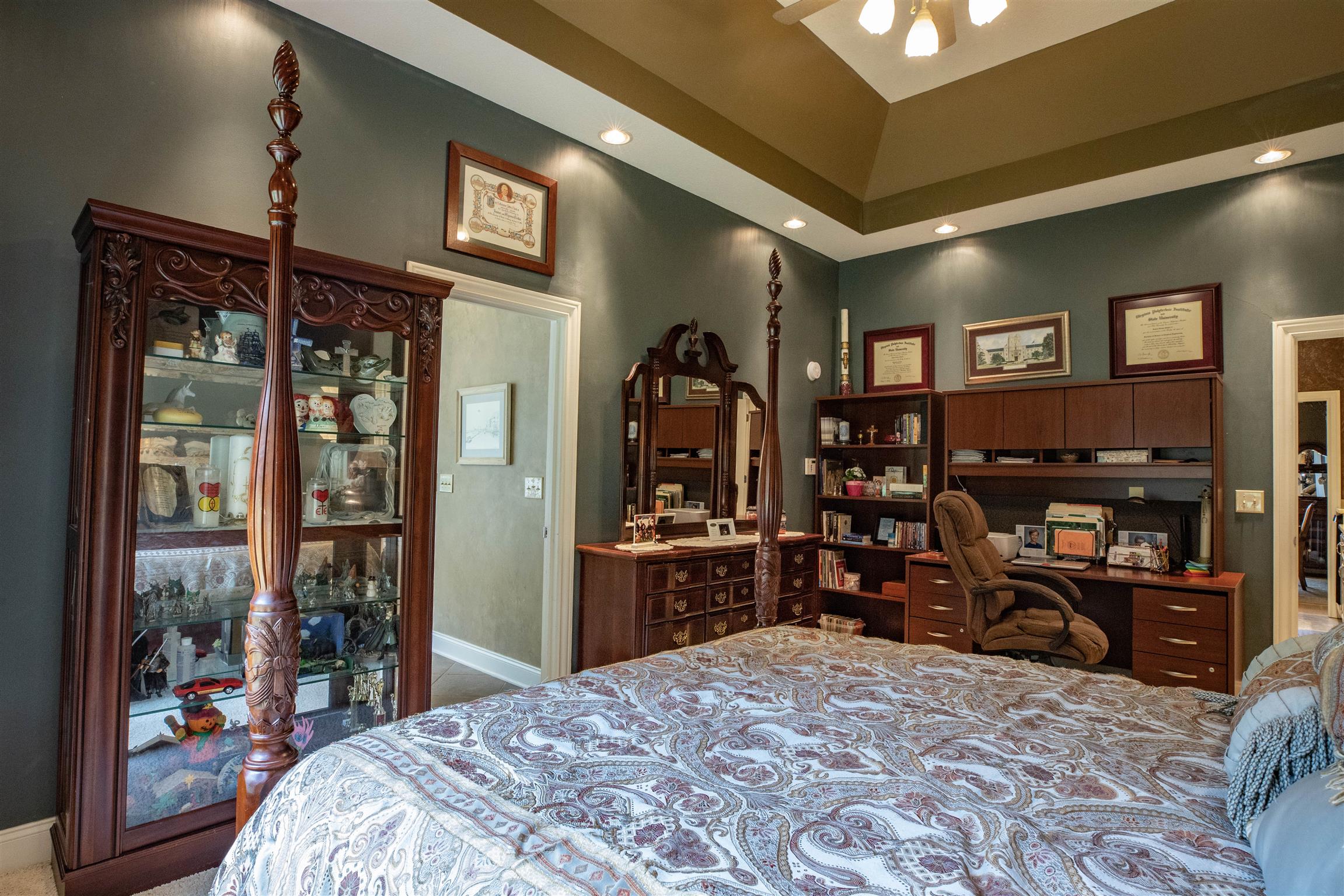 210 Airport Road Waverly, TN 37185 - Photo 16 of 30 The trey ceiling has attractive accent colors, recessed lighting and a nice ceiling fan.