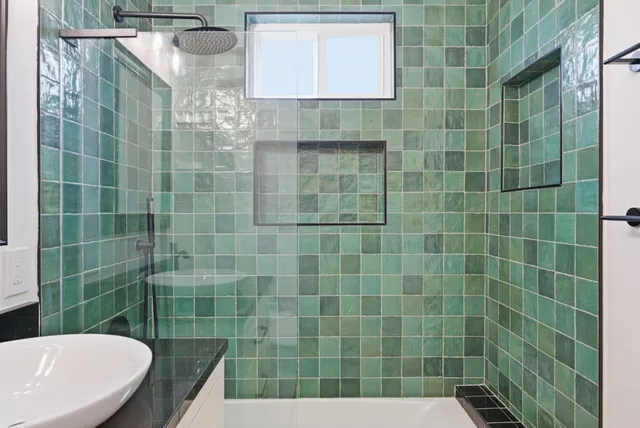 a bathroom with a bathtub