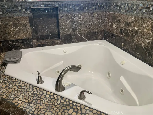 a bathroom with a bathtub