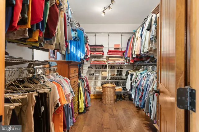 a view of a lake with beach and large trees