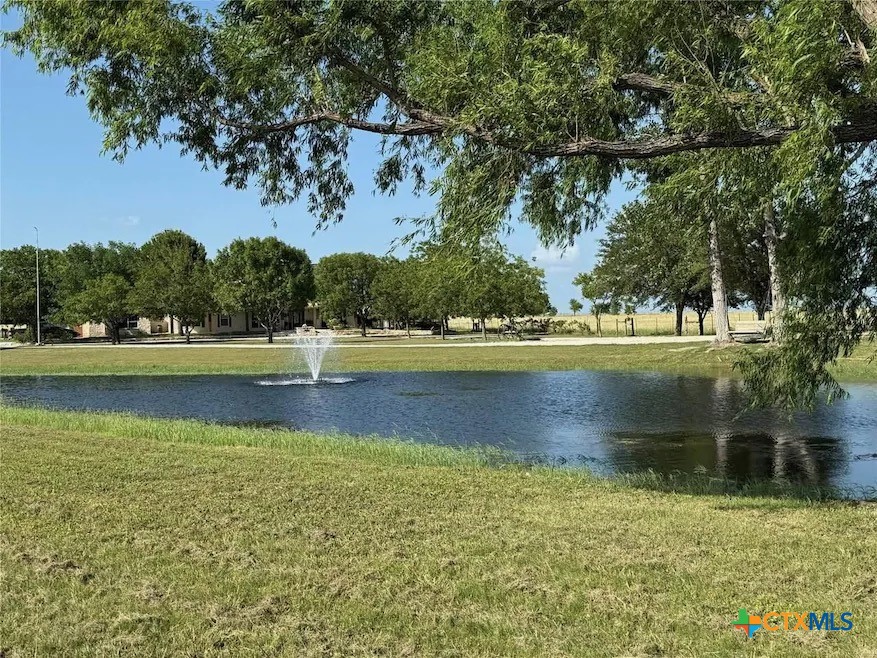a view of a lake with houses in the background