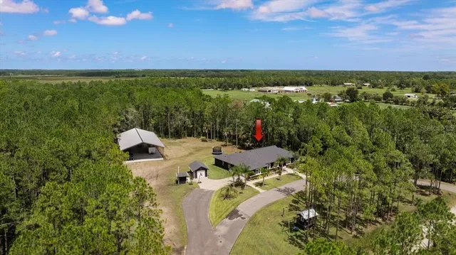 an aerial view of a house