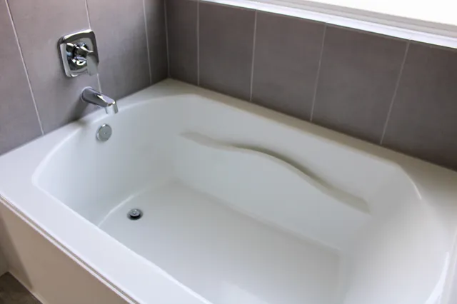 a bathroom with a bathtub