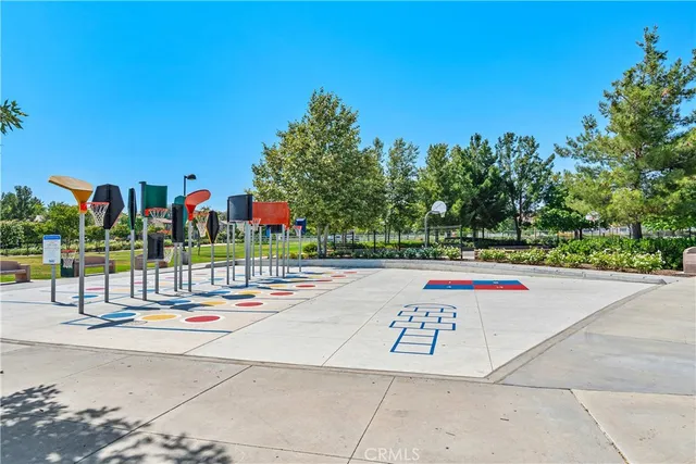 a view of a park with swings