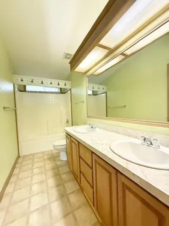 a bathroom with a sink a toilet and a mirror