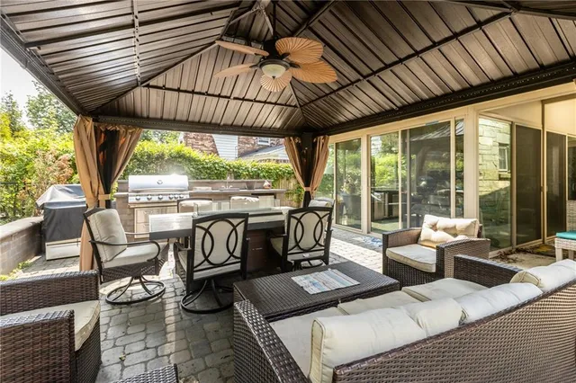 a view of porch with seating space