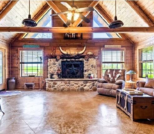 783 County Road 4420 Whitewright, TX 75491 - Photo 8 of 40 a living room with fireplace furniture and a large window