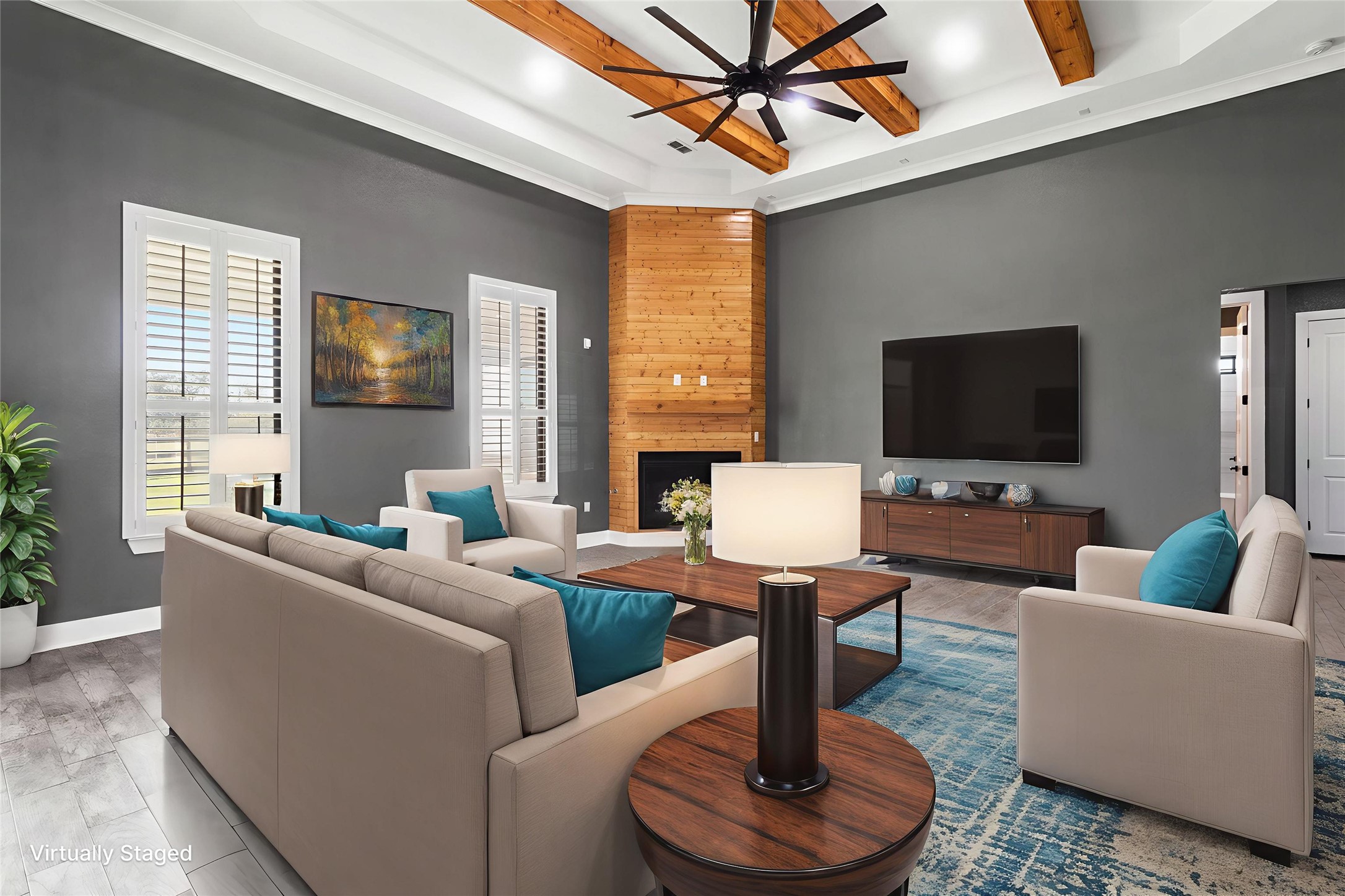 22010 Chenango Lake Drive Angleton, TX 77515 - Photo 7 of 43 a living room with furniture a large window and a flat screen tv