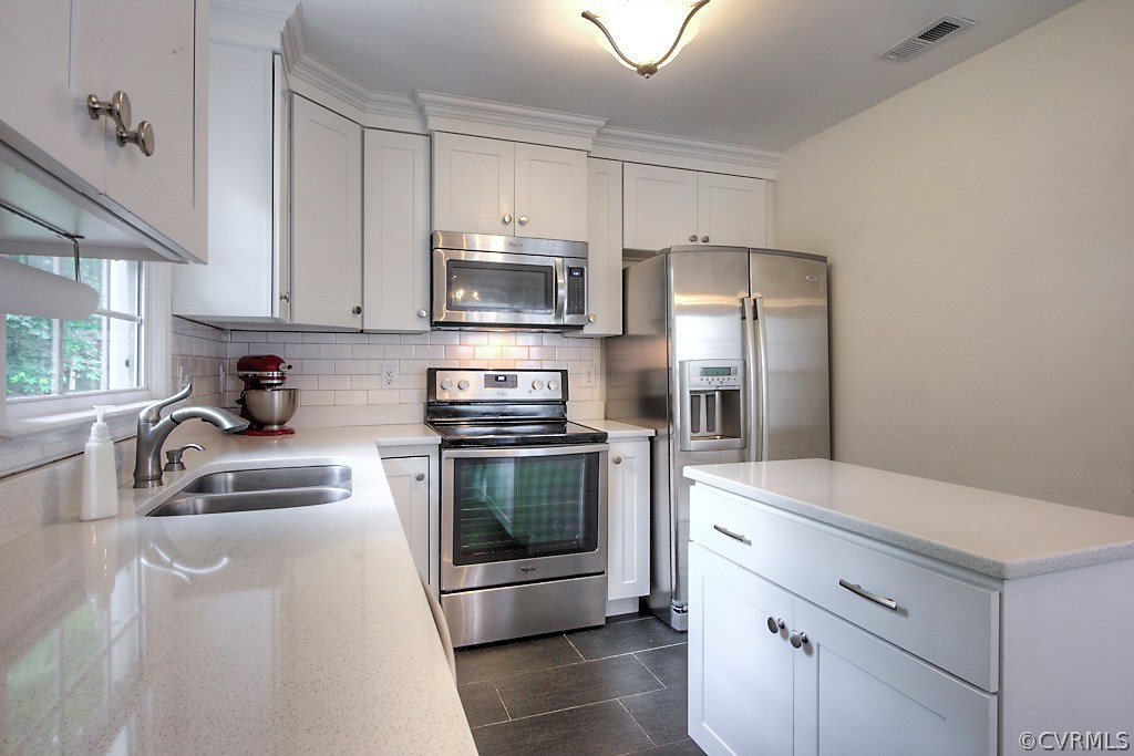 2533 London Road Henrico, VA 23233 - Photo 13 of 35 a kitchen with stainless steel appliances a stove a sink and white cabinets