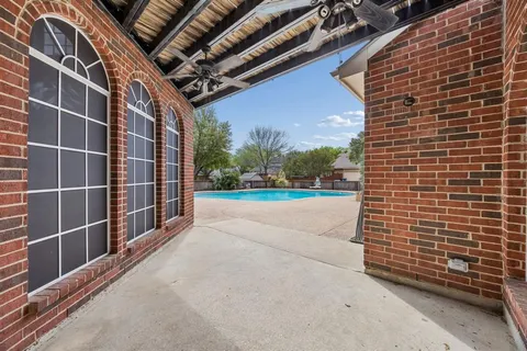 a view of a balcony with an outdoor space