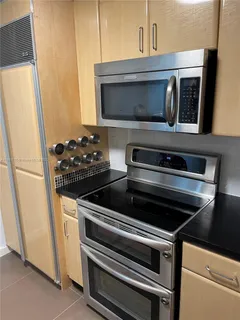 a kitchen with a stove and a microwave