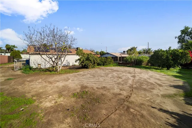 a view of a big yard with plants and trees