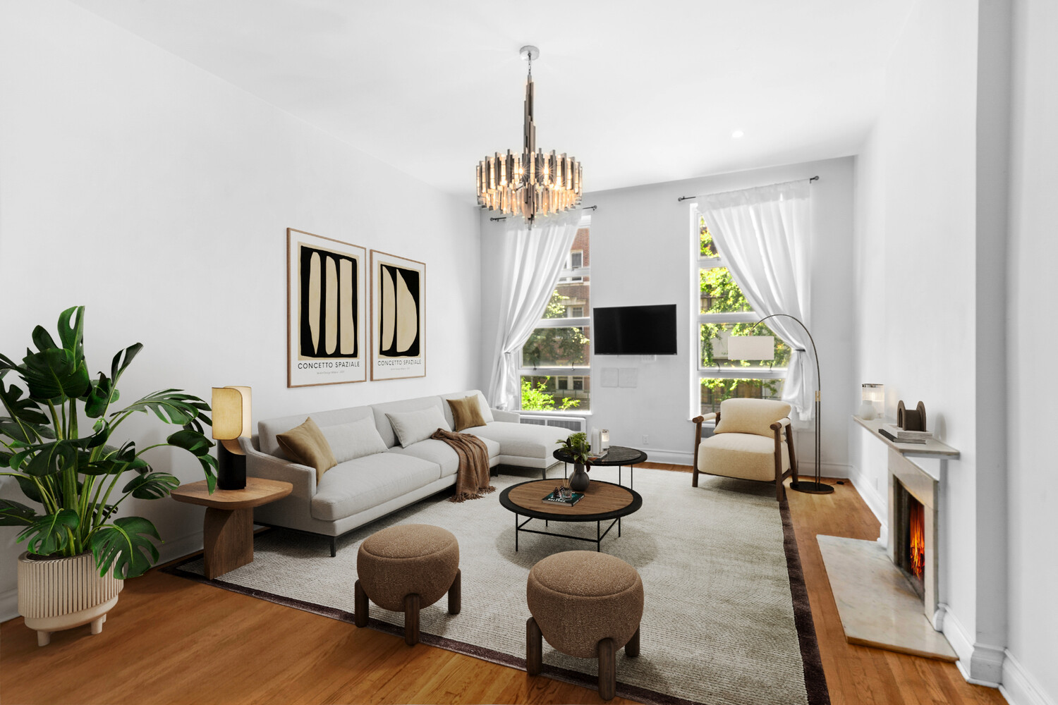 33 West 9th Street Manhattan, NY 10011 - Photo 5 of 15 a living room with furniture chandelier and a window