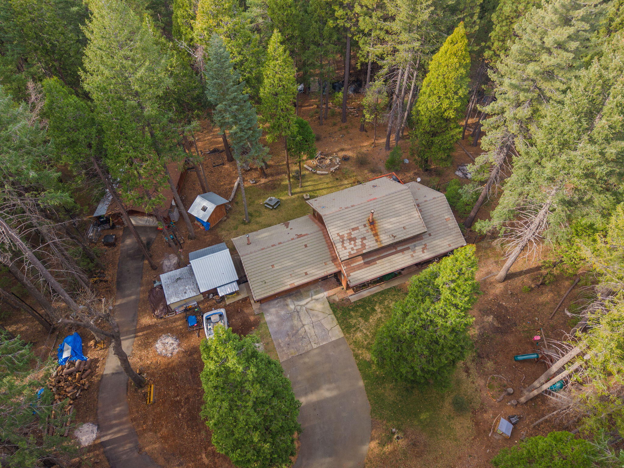 7758 Hidden Meadows Road Shingletown, CA 96088 - Photo 61 of 63 an aerial view of a house with a yard basket ball court and outdoor seating