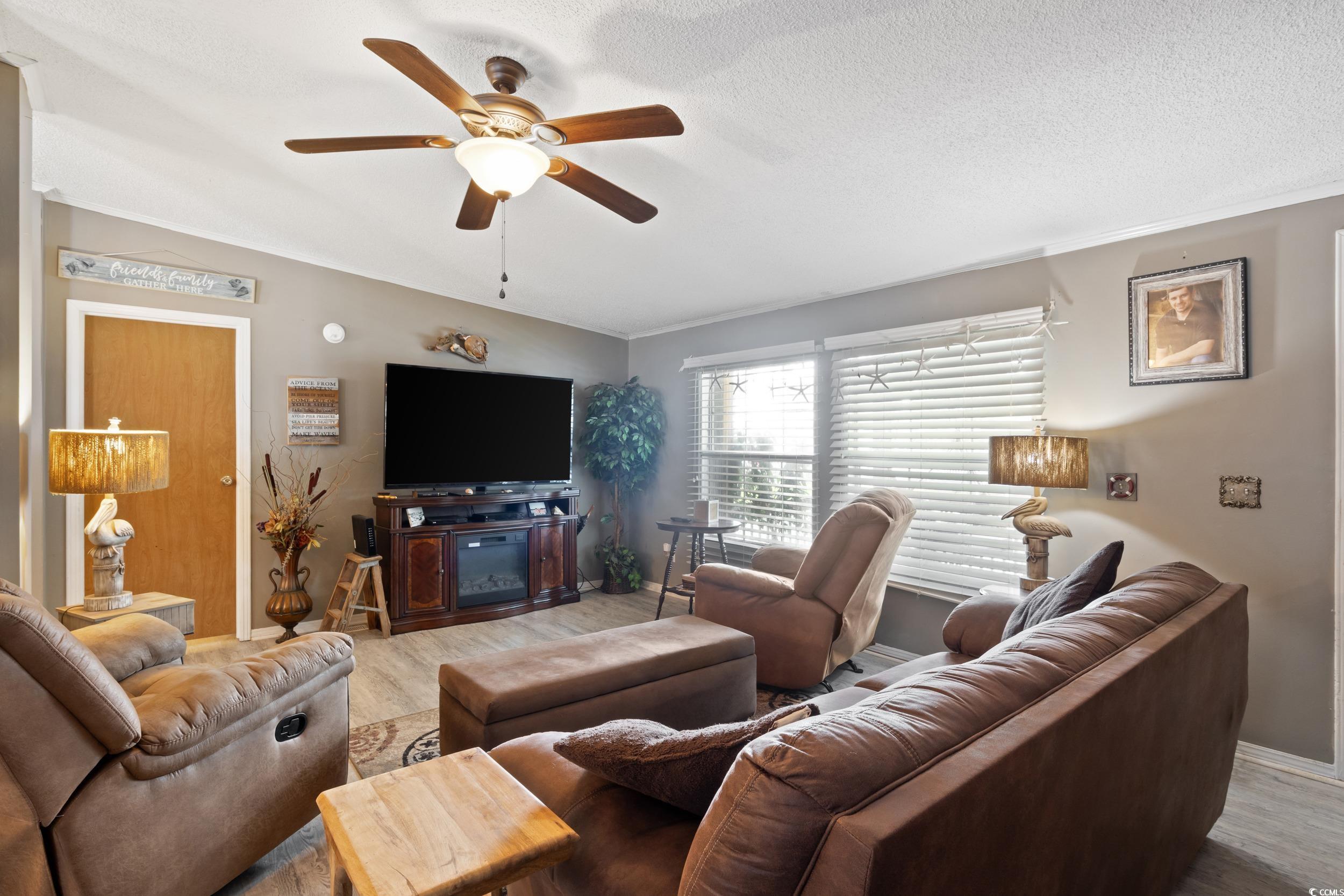 791 Finley Circle Murrells Inlet, SC 29576 - Photo 10 of 40 Living room featuring ceiling fan, a textured ceil