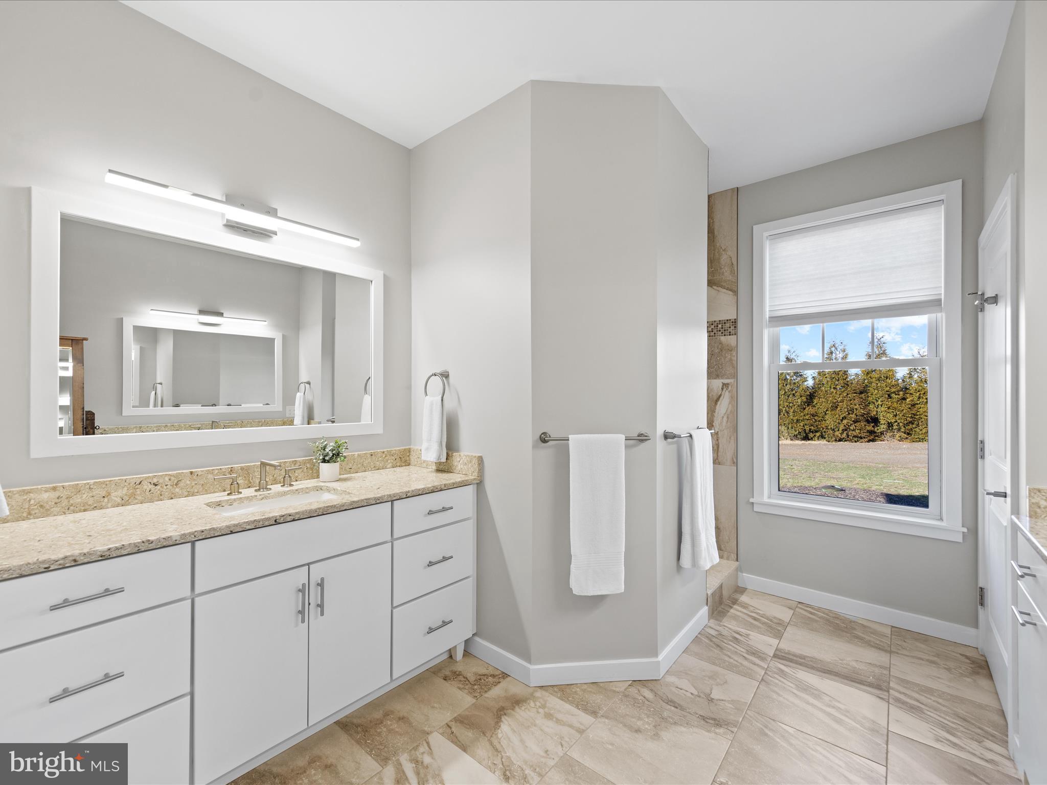 8475 New Hope Road Willards, MD 21874 - Photo 23 of 50 a spacious bathroom with a granite countertop sink and a mirror
