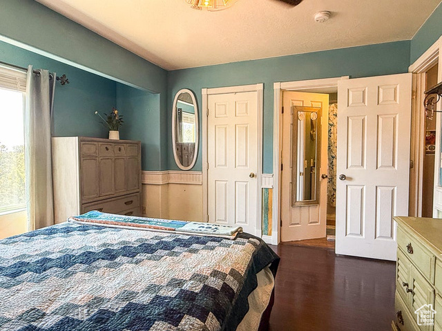425 East Mule Deer Road Central, UT 84722 - Photo 16 of 72 Bedroom with dark wood finished floors, a closet, and wainscoting