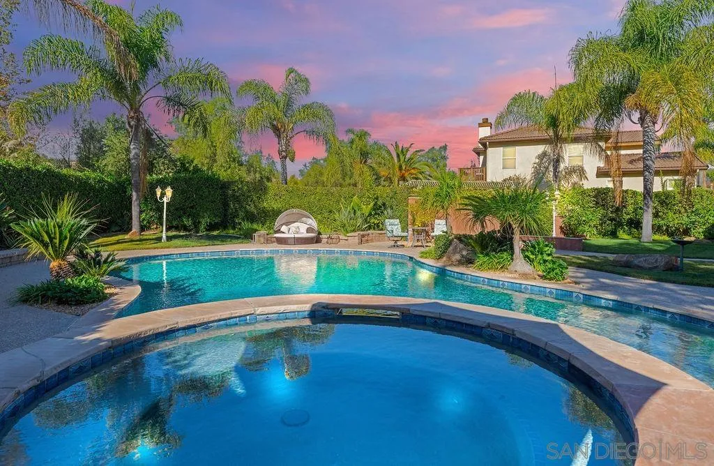 a view of a swimming pool with a yard