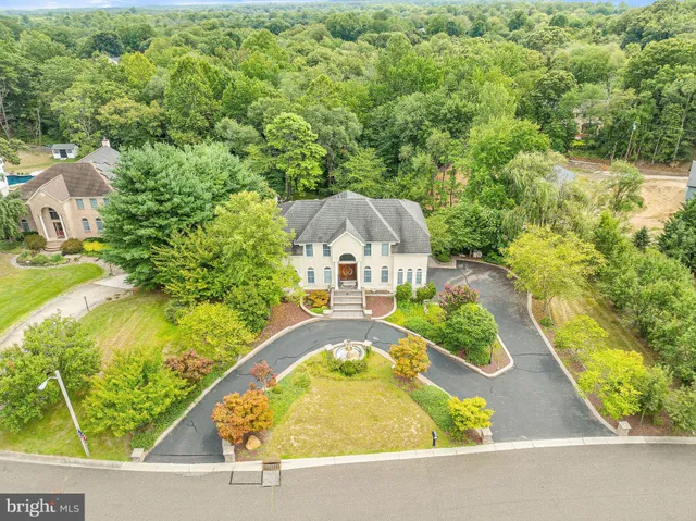 an aerial view of a house with swimming pool