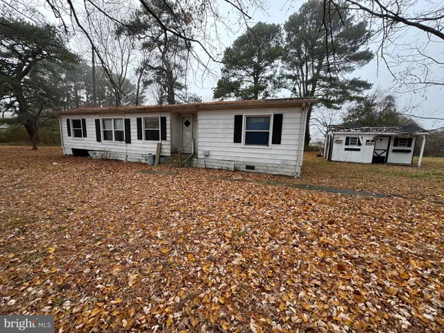 a backyard of a house with large trees
