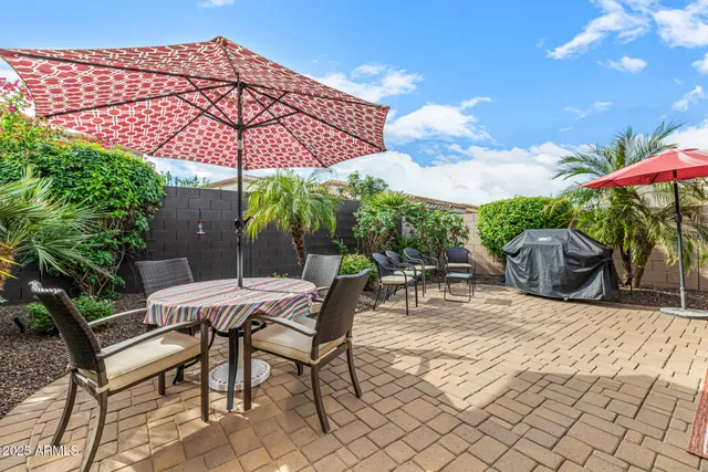 a view of a garden with a slide