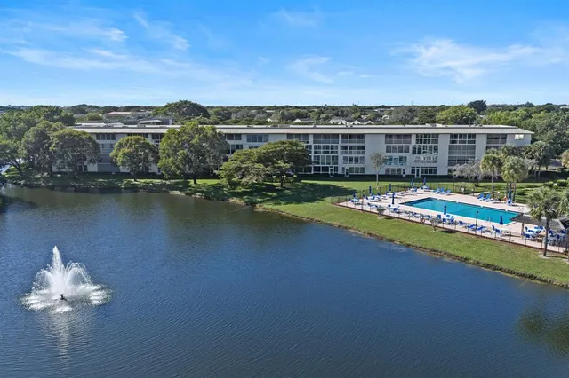 a view of a lake with a city
