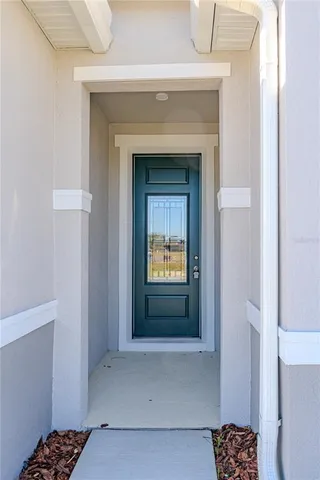 a hallway with a fireplace and a potted plant