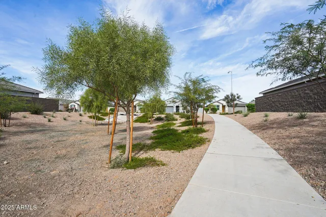 an outdoor space with seating