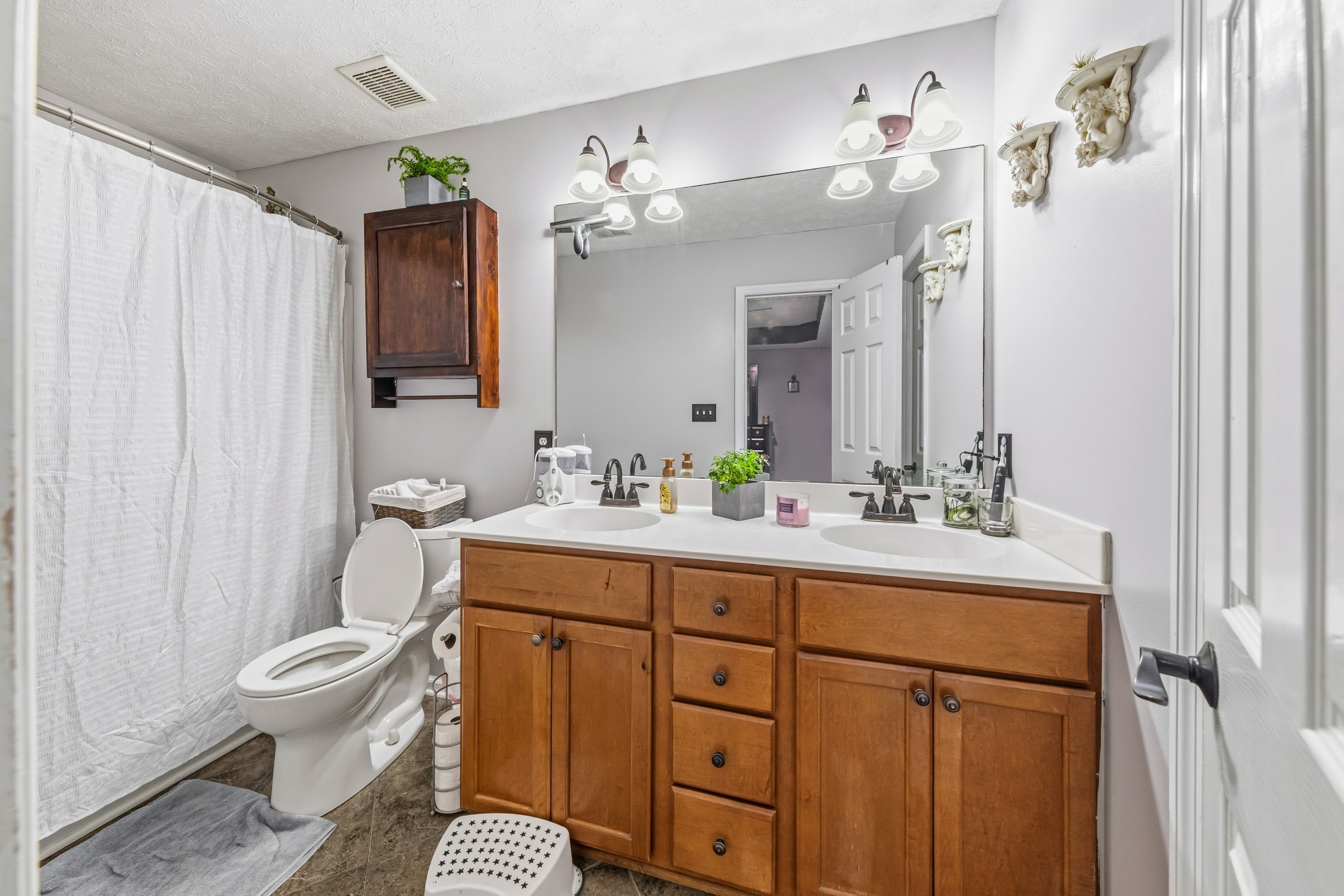 699 Puckett Road Watertown, TN 37184 - Photo 17 of 53 a bathroom with a sink a toilet a mirror a vanity and shower